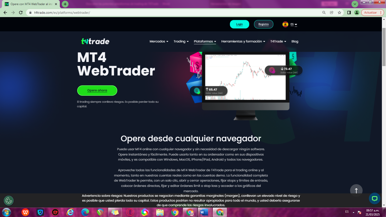 plataforma MT4 WebTrader del bróker en línea T4Trade